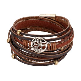 Cupimatch Wrap Bracelet Women's Tree of Life Bracelets Vintage Bohemian Multiple Leather Bracelet for Women, Metal