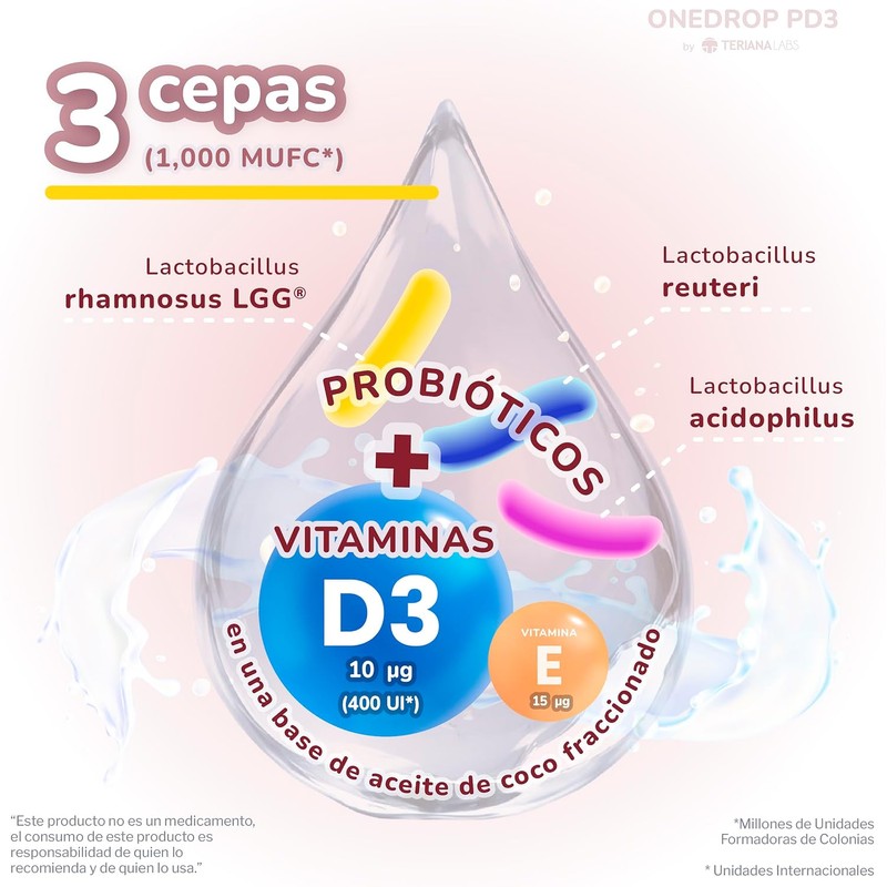 ONEDROP PD3 Probióticos y Vitamina D3 Frasco de 3 mL