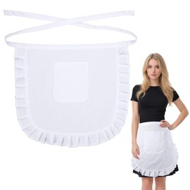 Bruislard 1 Pcs Cosplay Waist Apron White Puffy Tight Costume Aprons for Women with Pockets Half Apron Kitchen Party Favors Kitchen Cooking Waitress Maid Aprons