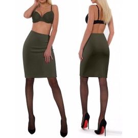 sesto senso Women's Pencil Skirt Underskirt Knee-Length Tight Petticoat Cotton, khaki, M