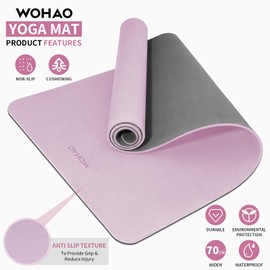 WOHAO Extra Thick 8mm Yoga Mat, 72"x28" Two-Sided Non-Slip Exercise Mat, Non-Toxic & Odorless with Carrying Strap for Yoga, Pilates, Home Gym (Taro Purple+Gray, 183 * 70 * 0.8cm)
