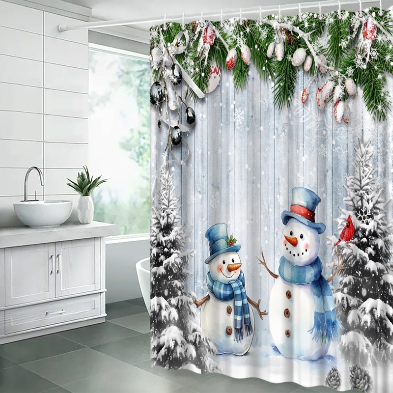 NYCCSM Christmas Shower Curtain Winter Retro Cute Snowman Snow Holiday