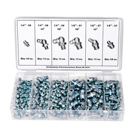 K Tool International 00074 Hydraulic Grease Fitting Assortment Kit for Garages, Repair Shops and DIY, Includes Straight, 45 Degree, 90 Degree Fittings, 1/4"-28 to1/8-27, Plastic Case, 110 Piece