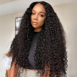 HeartYue Lace Front Wigs Synthetic Hair Pre-Plucked Deep Wave Synthetic Artificial Long Middle Part Curly Wigs for Black African Women Girls 26 Inch