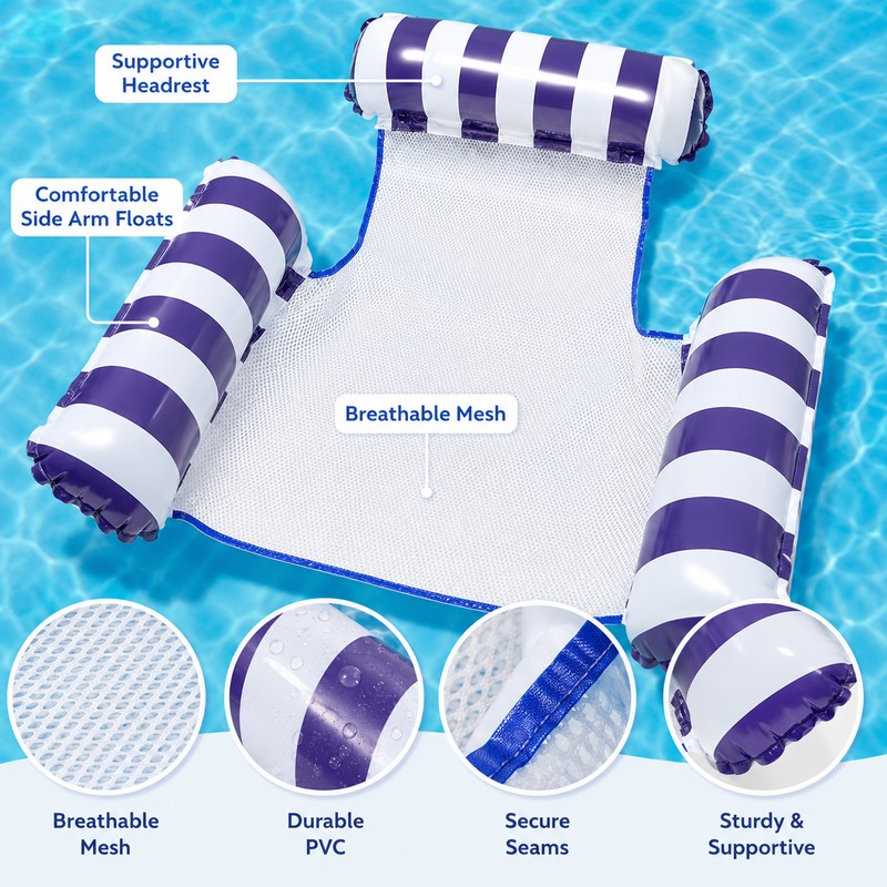 Adult Inflatable Water Hammock Pool Float – 4-in-1 PVC Lounge