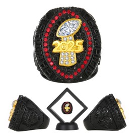 HuangouSA 2025 Fantasy Football Championship Ring League Champion Trophy Rings Premium Award for Winner (FFL ring with display stand black red, 11)