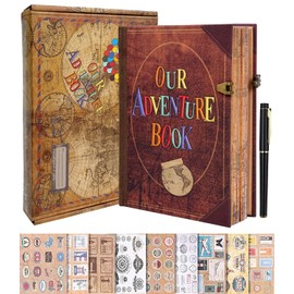 Faux Leather Scrapbook Journal Notebook, 160Pages Journaling Diaries, 3D Embossed Notebooks Cute Journals for Women & Men, Hardcover Up Adventure Book for Traveler Office Gifts Set With Pen & Stickers