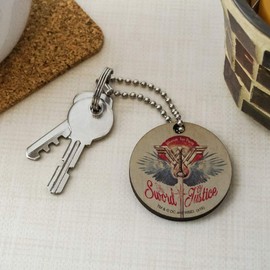 GRAPHICS & MORE Wonder Woman Movie Sword of Justice Wood Wooden Round Keychain Key Chain Ring