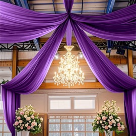 FUHSY Purple Ceiling Drapes Wedding Arch Draping Chiffon Fabric 6 Panels 5FTx10FT Arch Drapery for Wedding Ceremony Tent Drapes for Events Sheer Curtains for Backdrop Ceiling Decoration for Party