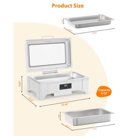 Electric Roll Top Chafing Dish Buffet Set with Touch Screen, Catering Food Warmer with 1 Full Size Chafing Server Dish and Glass Window for Parties, Birthday, Wedding, Christmas, Silver