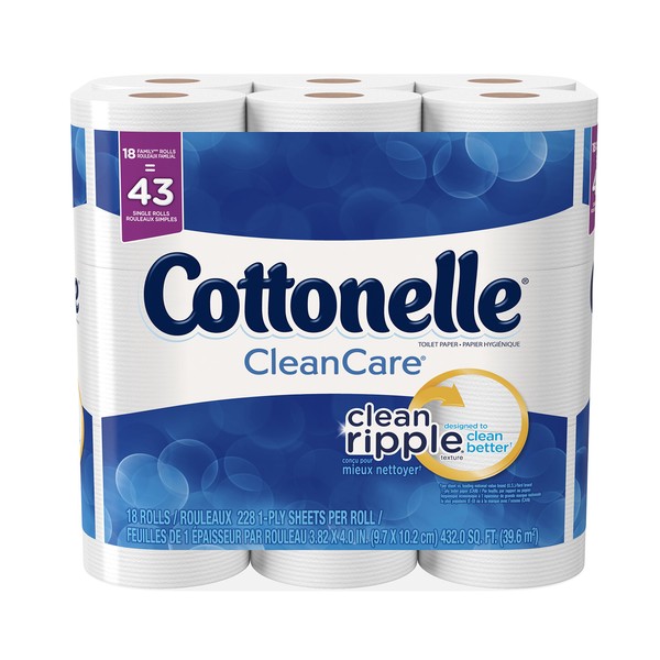 Cottonelle CleanCare Family Roll + Toilet Paper, Bath Tissue, 18 Toilet Paper Rolls