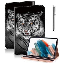 Fire HD 8 & HD 8 Plus Tablet Case (12th/10th Gen,2024/2022/2020) with Pen, Ultra Thin PU Leather Protective Case with Stand Function and Card Slot for Fire HD 8 Kids & Kids Pro-Black Tiger