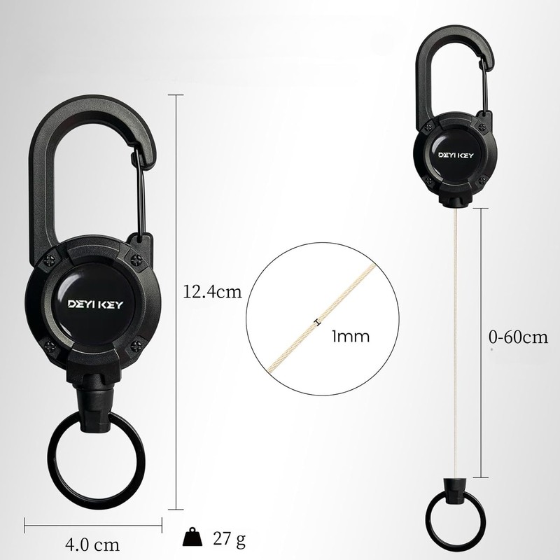 [jimii優品] リールキーホルダー 伸びるリール式キーホルダー カラビナ式リール式キーホルダー 強化ワイヤ60cm 小型 多機能 頑丈 丈夫 紛失防止