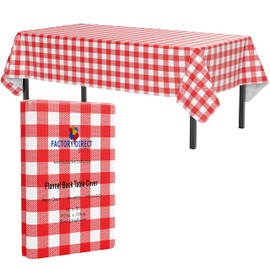 Flannel Backed Vinyl Tablecloths, Solid Color Premium Quality Waterproof Table Cover (54 Inch. X 70 Inch, Red Gingham (Checkerboard) - Exquisite