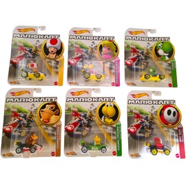 Hot Wheels Mario Kart Die-Cast Character Cars Collection, 6-Pack Set, Toad, Princess Peach, Yoshi, Donkey Kong, Koopa Troopa, Shy Guy Gbg25-957h