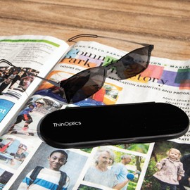 ThinOptics Bundle - Reading Glasses and Sunglasses with Cases - Ultra Thin, Durable, Lightweight - Rectangle Black 2.0x