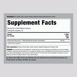 Piping Rock NAD Supplement for Women and Men | 260 mg | 60 Capsules | Nicotinamide Adenine Dinucleotid | Non-GMO, Gluten Free
