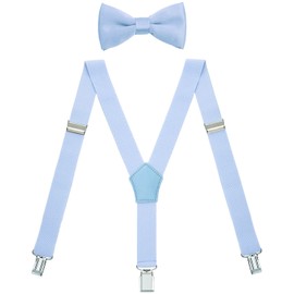 WDSKY Boys' Bow Tie and Suspenders Set Y Shape Adjustable Elastic 40 Inches Light Blue