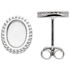 JOBO Women's 925 Silver Stud Earrings with Mother of Pearl Inserts Oval, 925 sterling silver, Mother of Pearl