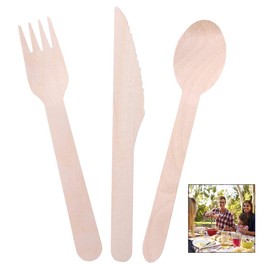 iPobie 100 Pieces Disposable Cutlery Set, Wooden Cutlery Set, 100% Biodegradable Wooden Cutlery, Disposable Tableware Set, Disposable Wooden Cutlery for Barbecue, Wedding, Picnic, Party, Office