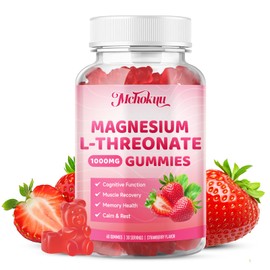 Magnesium L-Threonate Gummies 1000mg, Magnesium Gummies for Kids & Adults, Sugar Free for Muscle & Nervous Health Support, Non-GMO, Strawberry Flavor 60 Count