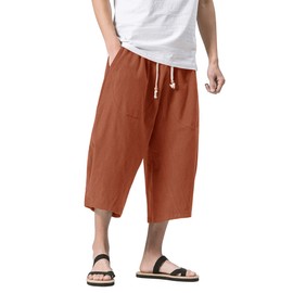 MAGNIVIT Men's Linen Beach Pants Loose Fit Casual Lightweight Summer Pants Brick Red 32