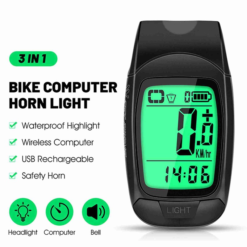 3 in 1 Bike Computer with Headlight Horn IP64 Multifunction