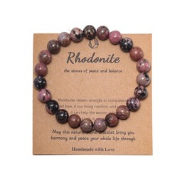 Pingyongchang Stress Relief Anxiety Yoga Bracelet,Crystal Stone Mantra Bracelets for Women Men Natural Beaded Birthday Gifts Inspirational Jade Bracelet for Men-Rhodonite