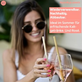 GERNEO® Reusable Bamboo Straw in Brown - Set of 10 + Cleaning Brush + Togo Bag - Returns, Suitable for Children, Environmentally Friendly & Without Plastic