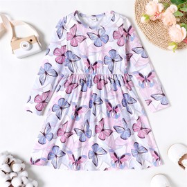 PATPAT Toddler Girls' Dress Set Long Sleeve Pack of 2 Toddler Dresses Girls Festive with Butterfly Pattern for Birthday, Party, Banquet, Wedding, Holiday Size 98-116, purple
