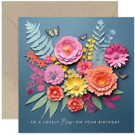 Old English Co. Lovely Mum Birthday Card for Her - Dark Flower Bunch and Butterfly Artwork Birthday Card for Mum from Children - Cute Mum Birthday Card | Blank Inside