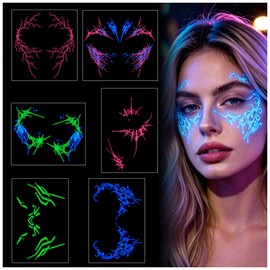 6 Pcs Glow in Dark Freckles Face Tattoo Halloween UV Face Temporary Tattoos