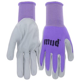 MUD Simply Women's Nylon Seamless Knit and Flexible Nitrile Coated Palm Garden Gloves, Water Resistant, Superior Grip, Abrasion Resistant, Purple, Large (MD31031A-WL)