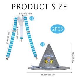 Oktoberfest Accessories, Seppel Hat, Felt Hat, Traditional Hat, Oktoberfest Hat and Braces, Blue White Cord, Traditional Men's Women's Outfit Accessories, for Bavaria Wiesn Folk Festival Carnival