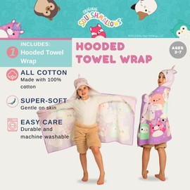 Franco Squishmallows Cienna Hooded Towel 24x50 Soft Cozy Bath Wrap for Kids