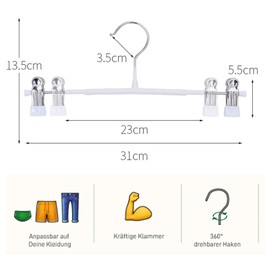 Trouser Hangers - 10 Pack Skirt Hangers with Adjustable Non Slip Clips Strong Chrome Clothes Hangers - Space Saving Pant Hangers (White)