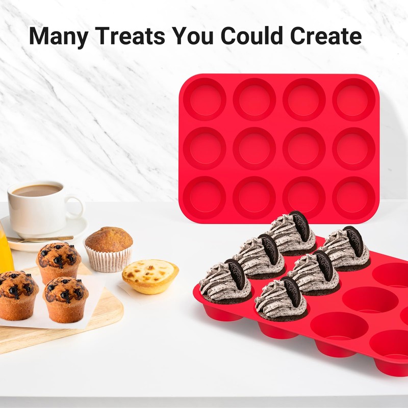 Redfly 3 Pack Silicone Muffin Pan & Cupcake Pans for