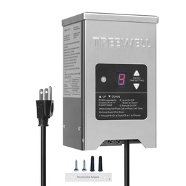 TREEWELL 150W Low Voltage Landscape Transformer, Outdoor Landscape Lighting Transformer with Photocell Sensor & Timer, 120V AC to 12V/15V AC, Stainless Steel Weatherproof Transformer, ETL Listed