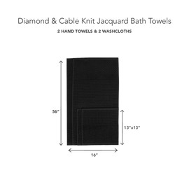 Texere - Juego de toallas de baño de lujo 100% algodón orgánico de 700 g/m², ultra suaves y absorbentes de calidad de hotel y spa (diamante, negro, 2 toallas de mano y 2 toallas de lavado)