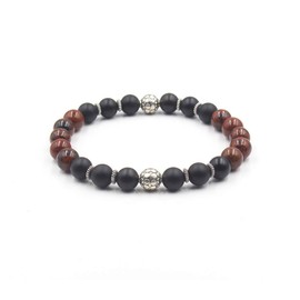 Matte Black Onyx, Mahogany Obsidian, and Sterling Silver Bracelet, Bead Bracelet Men