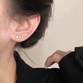 Aneneiceera Boho Crystal Ear Climber Earrings Rhinestone Crawler Stud Earrings Silver CZ Climbing Earrings Vintage Cluster CZ Earrings Jewellery For Women, Zinc