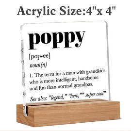 Gifts for Grandpa Poppy, Poppy Definition Gift, Grandfather Gift Ideas, Grandfather Christmas Gifts, Desk Decor Acrylic Sign, 4 x 4 Inches