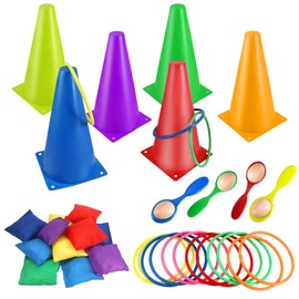 Outdoor Games for Children Set, 3-in-1, Carnival Game Set, Ring Toss Game, Sandbags, Balanced Egg Spoon, for School, Birthday, Party, Indoor, Outdoor