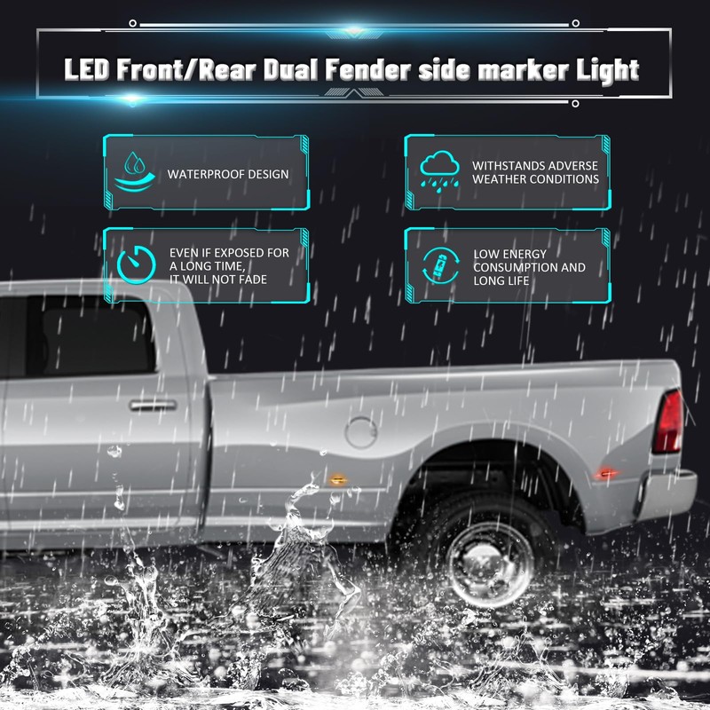 Bestview LED Dually Side Marker Lights for 2010-2018 Dodge Ram