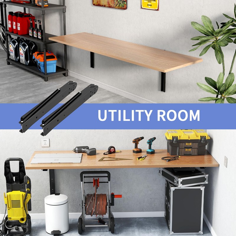 LSK 24 Inch Folding Shelf Brackets, Heavy Duty Collapsible Shelf