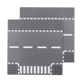 Feleph Classic Road Base Plates T-Junction, Street Town Road Building Set, 25 x 25 cm Baseplate Compatible with Major Brands Building Bricks (T-Junction 2 Pieces)