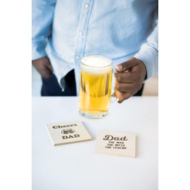 Pearhead Fatherhood Wooden Coaster Set, New Dad and Soon-to-Be Father Accessory, Home Décor Kitchen Accessory, Bar Coasters Set of 2