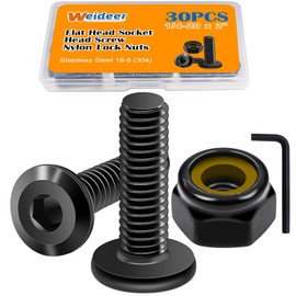 weideer 28pcs 1/4-20 x 2 Nuts and Bolts Kit, Stainless Steel 18-8 (304) Flat Head Hex Socket Cap Furniture Bolts,Nylon Insert Hex Lock Nuts with Hex Spanner K-191