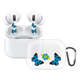 RockMax for AirPods Case Pro, Custom Clear Case with Black Keychain and Blue Butterfly Skin Decal Stickers, Fashion Gift for Kids and Families