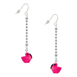 Delight Jewelry Resin Hot Pink Flamingo Silver-tone Long Sparkle Dangle French Earrings